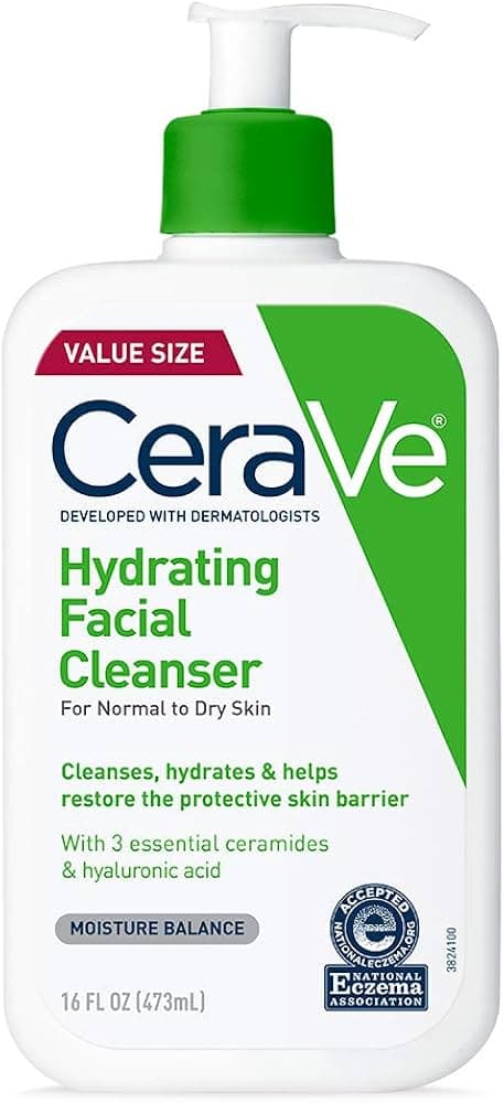 CeraVe CeraVe Hydrating Facial Cleanser, Moisturizing Face Wash For Dry Skin, Hyaluronic Acid + Ceramides + Glycerin, Hydrating Cleanser For Normal To Dry Skin, National Eczema Association Certified
