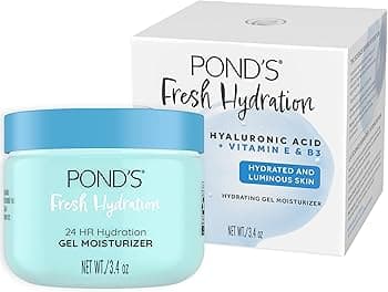 POND'S POND’S Fresh Hydration Gel Moisturizer – 24 HR Hydration with Vitamin E, Hyaluronic Acid & Vitamin B3 – Alcohol & Oil-Free Face Moisturizer – Dermatologist Tested, 3.4 oz