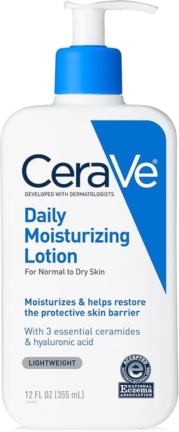 CeraVe Daily Moisturizing Lotion for Dry Skin, Body Lotion & Face Moisturizer with Hyaluronic Acid and Ceramides, Daily Moisturizer, Fragrance Free, Oil-Free, 12 Ounce